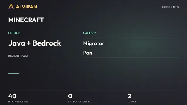 MINECRAFT · Level 40 · Migrator, Pan