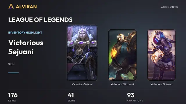 LEAGUE OF LEGENDS · Level 176 · Victorious Sejuani, Victorious Blitzcrank, Victorious Orianna