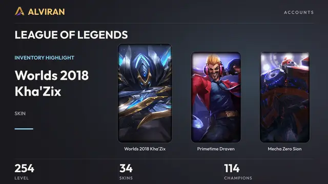 LEAGUE OF LEGENDS · Level 254 · Worlds 2018 Kha'Zix, Primetime Draven, Mecha Zero Sion