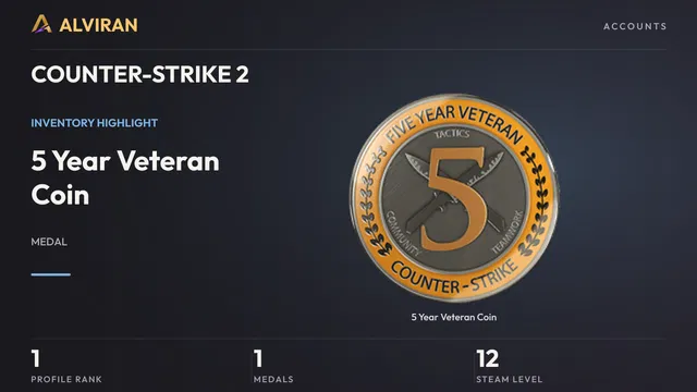 COUNTER-STRIKE 2 · Level 1 · 5 Year Veteran Coin