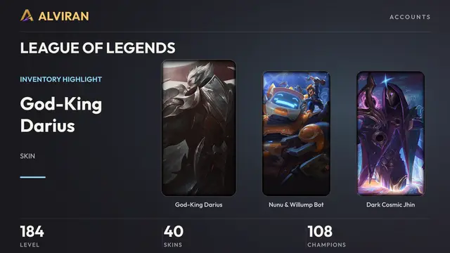 LEAGUE OF LEGENDS · Level 184 · God-King Darius, Nunu & Willump Bot, Dark Cosmic Jhin