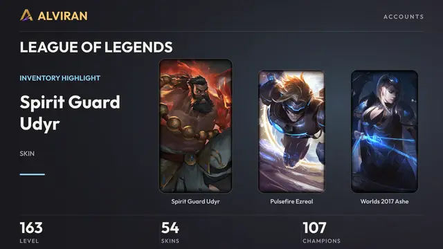 LEAGUE OF LEGENDS · Level 163 · Spirit Guard Udyr, Pulsefire Ezreal, Worlds 2017 Ashe