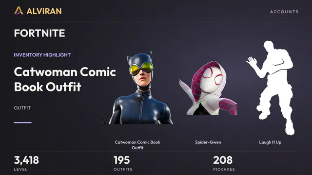 FORTNITE · Level 3418 · Catwoman Comic Book Outfit, Spider-Gwen, Laugh It Up