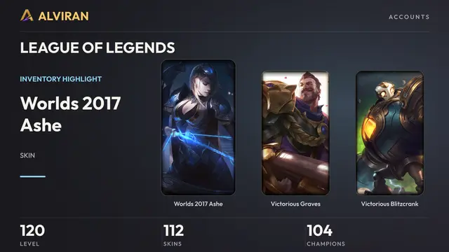 LEAGUE OF LEGENDS · Level 120 · Worlds 2017 Ashe, Victorious Graves, Victorious Blitzcrank