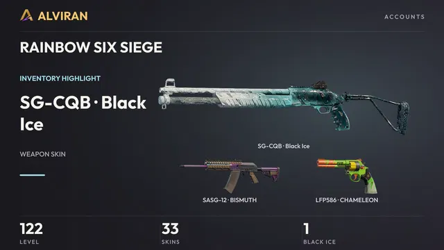 RAINBOW SIX SIEGE · Level 122 · Black Ice · SG-CQB, BISMUTH · SASG-12, CHAMELEON · LFP586