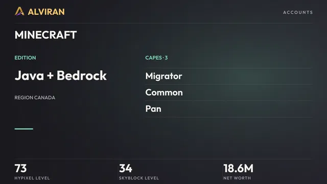 MINECRAFT · Level 73 · Migrator, Common, Pan