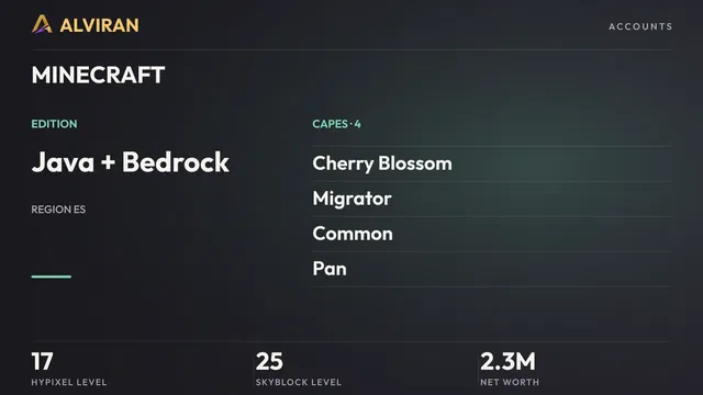 MINECRAFT · Level 17 · Cherry Blossom, Migrator, Common, Pan