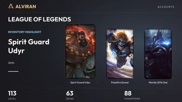 LEAGUE OF LEGENDS · Level 113 · Spirit Guard Udyr, Pulsefire Ezreal, Worlds 2016 Zed