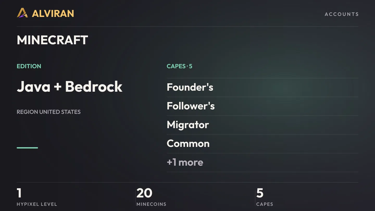 MINECRAFT · Level 1 · Founder's, Follower's, Migrator, Common