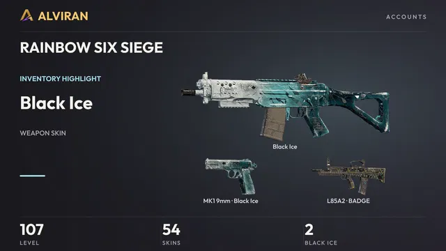 RAINBOW SIX SIEGE · Level 107 · Black Ice, Black Ice · MK1 9mm, BADGE · L85A2