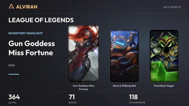 LEAGUE OF LEGENDS · Level 364 · Gun Goddess Miss Fortune, Nunu & Willump Bot, Final Boss Veigar