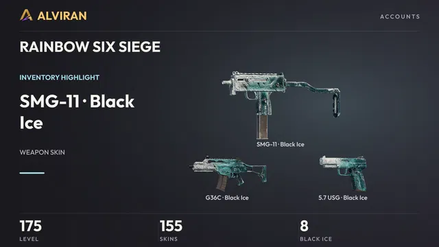 RAINBOW SIX SIEGE · Level 175 · Black Ice · SMG-11, Black Ice · G36C, Black Ice · 5.7 USG