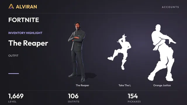 FORTNITE · Level 1669 · The Reaper, Take The L, Orange Justice