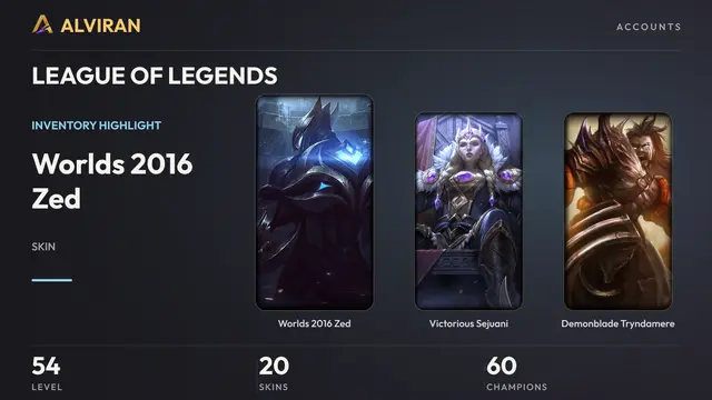 LEAGUE OF LEGENDS · Level 54 · Worlds 2016 Zed, Victorious Sejuani, Demonblade Tryndamere