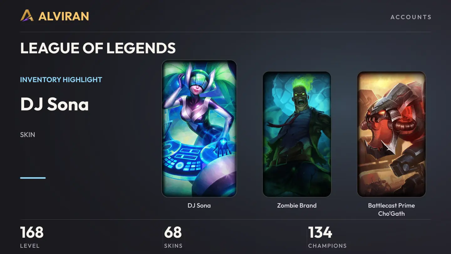 LEAGUE OF LEGENDS · Level 168 · DJ Sona, Zombie Brand, Battlecast Prime Cho'Gath