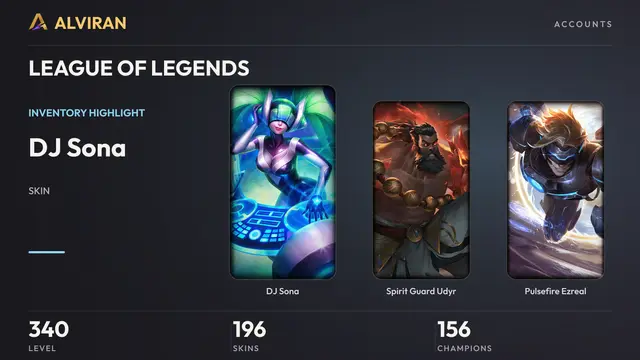 LEAGUE OF LEGENDS · Level 340 · DJ Sona, Spirit Guard Udyr, Pulsefire Ezreal