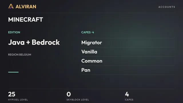 MINECRAFT · Level 25 · Migrator, Vanilla, Common, Pan