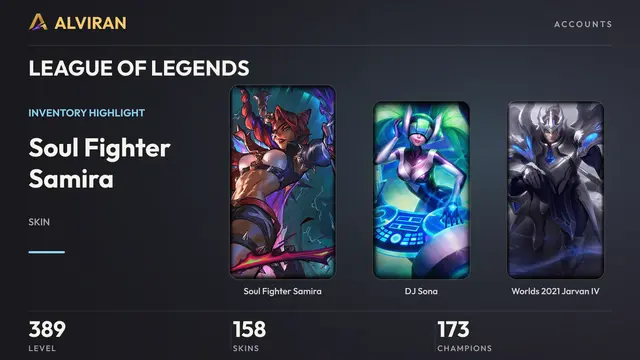LEAGUE OF LEGENDS · Level 389 · Soul Fighter Samira, DJ Sona, Worlds 2021 Jarvan IV