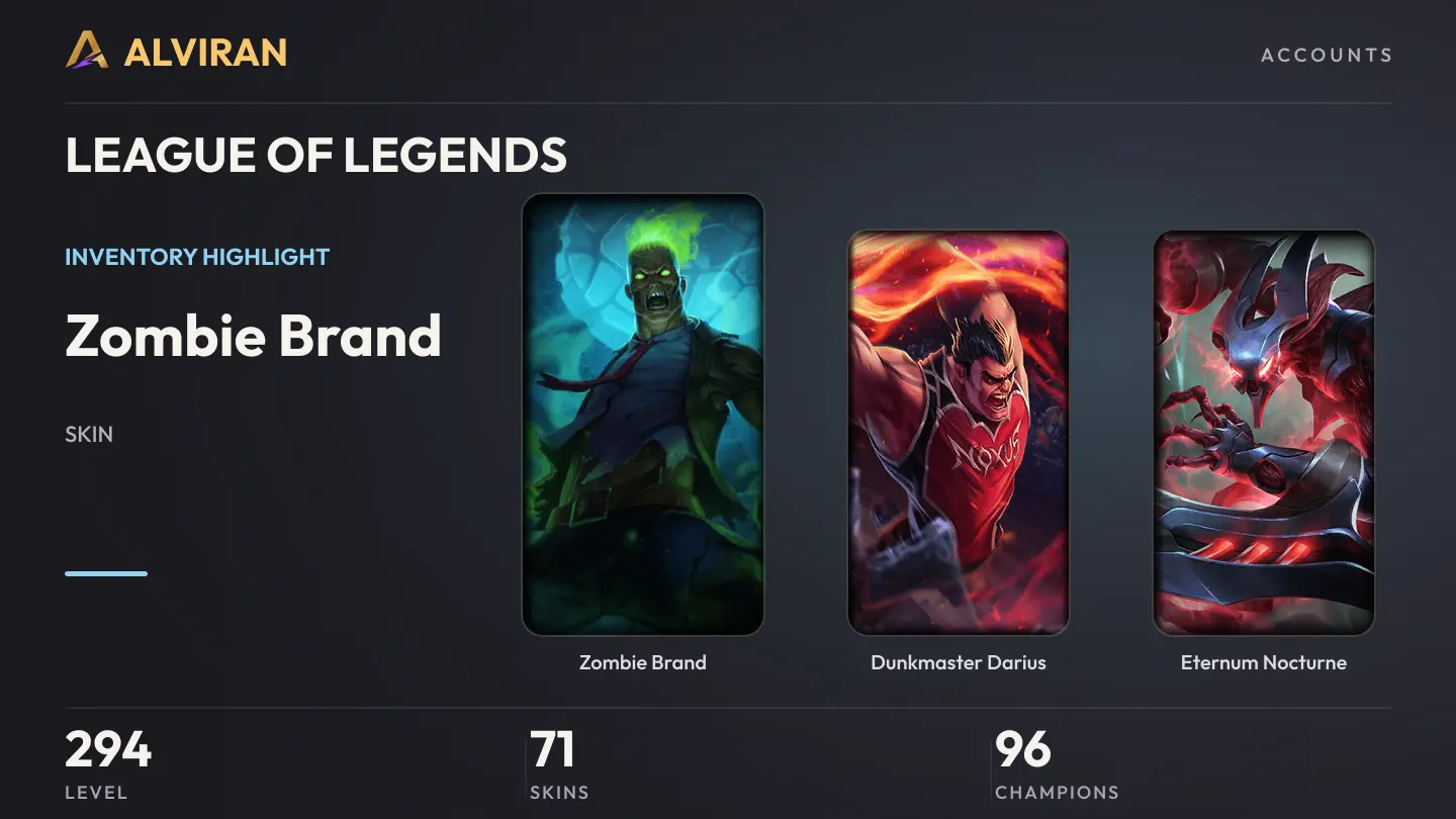 LEAGUE OF LEGENDS · Level 294 · Zombie Brand, Dunkmaster Darius, Eternum Nocturne