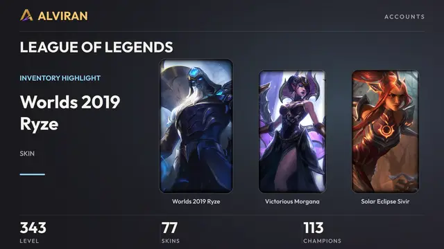 LEAGUE OF LEGENDS · Level 343 · Worlds 2019 Ryze, Victorious Morgana, Solar Eclipse Sivir