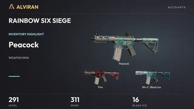 RAINBOW SIX SIEGE · Level 291 · Peacock, Fire, Black Ice · R4-C