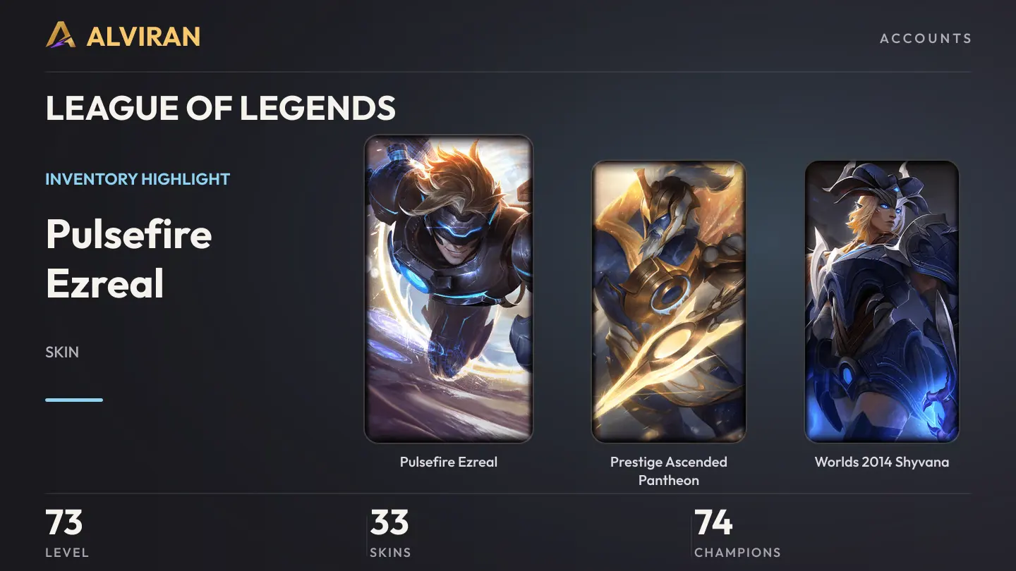 LEAGUE OF LEGENDS · Level 73 · Pulsefire Ezreal, Prestige Ascended Pantheon, Worlds 2014 Shyvana