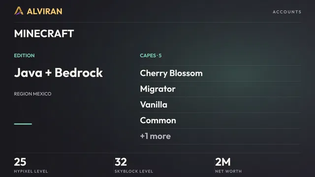 MINECRAFT · Level 25 · Cherry Blossom, Migrator, Vanilla, Common
