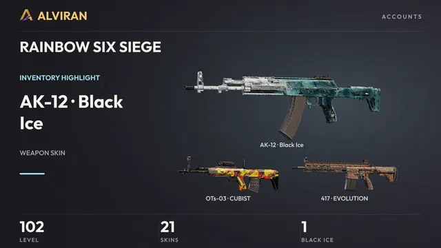 RAINBOW SIX SIEGE · Level 102 · Black Ice · AK-12, CUBIST · OTs-03, EVOLUTION · 417