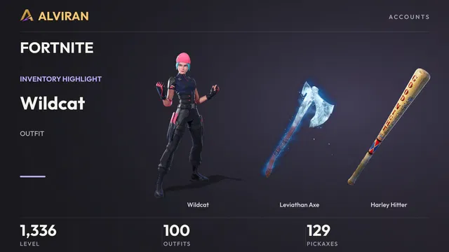 FORTNITE · Level 1336 · Wildcat, Leviathan Axe, Harley Hitter