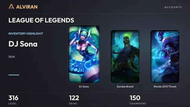 LEAGUE OF LEGENDS · Level 316 · DJ Sona, Zombie Brand, Worlds 2013 Thresh