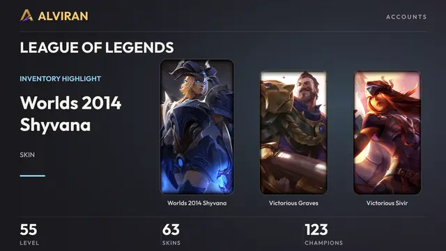 LEAGUE OF LEGENDS · Level 55 · Worlds 2014 Shyvana, Victorious Graves, Victorious Sivir