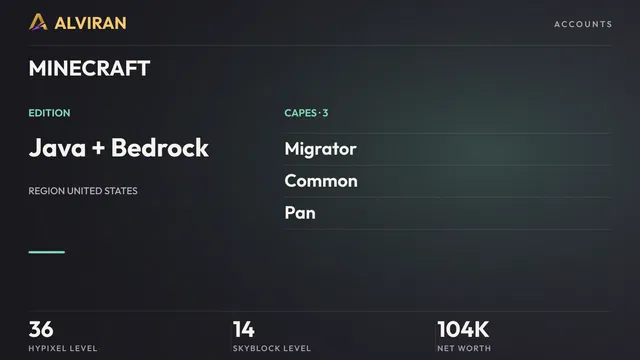 MINECRAFT · Level 36 · Migrator, Common, Pan