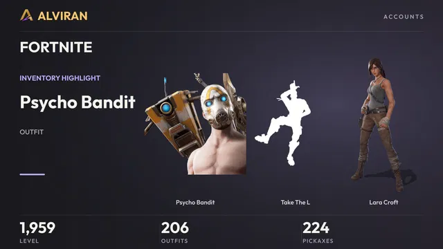 FORTNITE · Level 1959 · Psycho Bandit, Take The L, Lara Croft