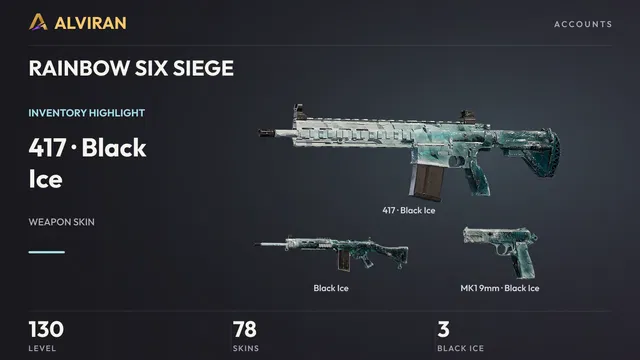RAINBOW SIX SIEGE · Level 130 · Black Ice · 417, Black Ice, Black Ice · MK1 9mm