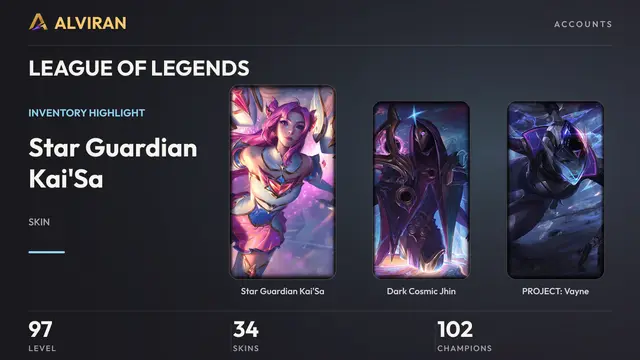 LEAGUE OF LEGENDS · Level 97 · Star Guardian Kai'Sa, Dark Cosmic Jhin, PROJECT: Vayne