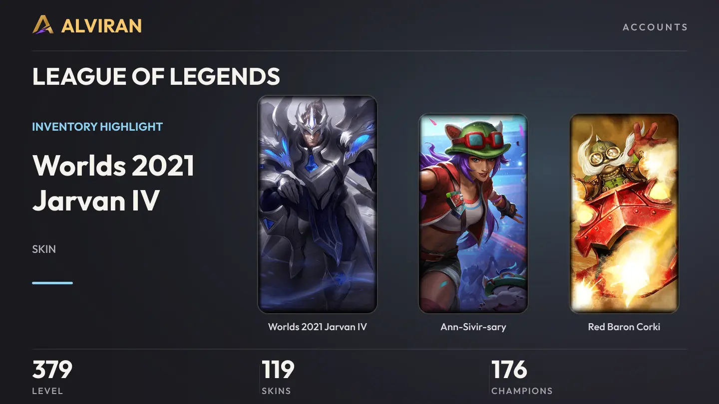 LEAGUE OF LEGENDS · Level 379 · Worlds 2021 Jarvan IV, Ann-Sivir-sary, Red Baron Corki