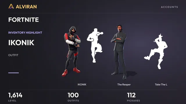 FORTNITE · Level 1614 · IKONIK, The Reaper, Take The L