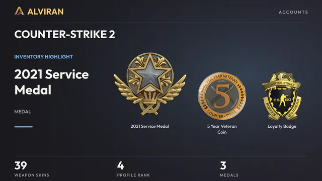 COUNTER-STRIKE 2 · Level 4 · 2021 Service Medal, 5 Year Veteran Coin, Loyalty Badge