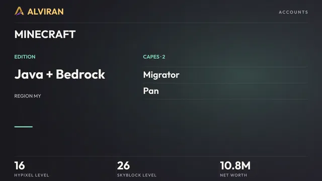 MINECRAFT · Level 16 · Migrator, Pan