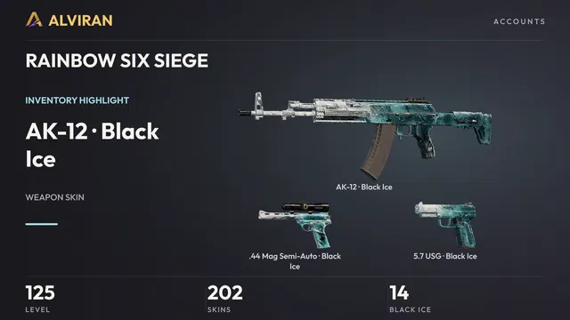 RAINBOW SIX SIEGE · Level 125 · Black Ice · AK-12, Black Ice · .44 Mag Semi-Auto, Black Ice · 5.7 USG