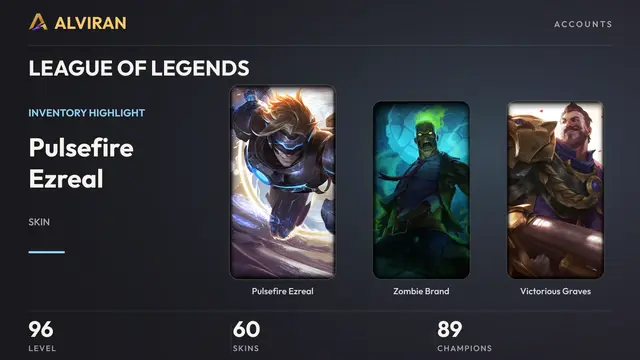 LEAGUE OF LEGENDS · Level 96 · Pulsefire Ezreal, Zombie Brand, Victorious Graves