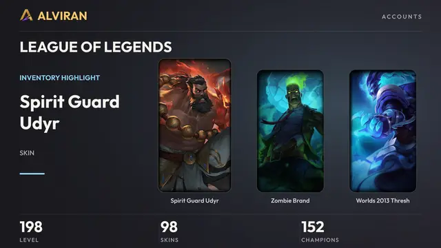 LEAGUE OF LEGENDS · Level 198 · Spirit Guard Udyr, Zombie Brand, Worlds 2013 Thresh