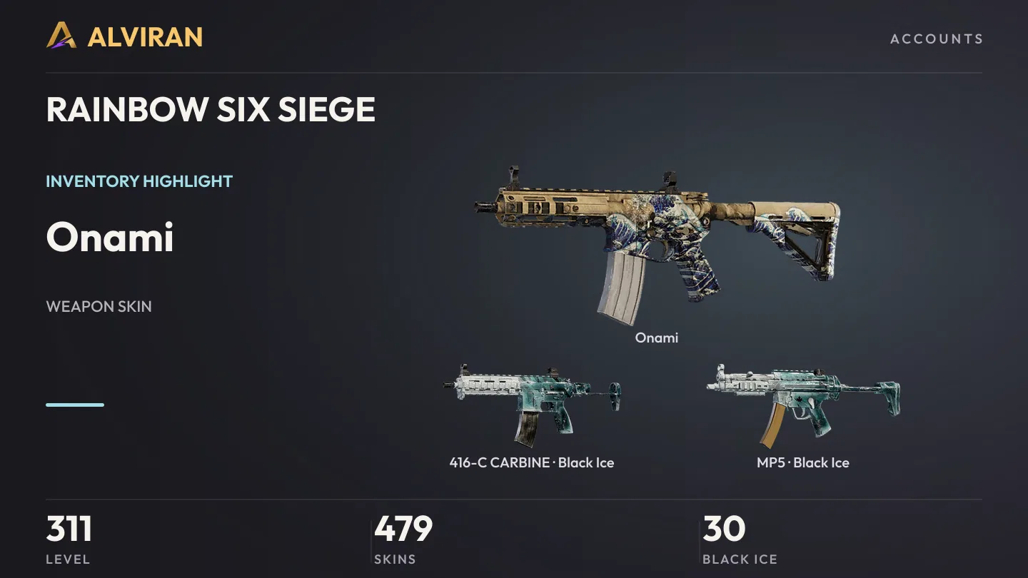 RAINBOW SIX SIEGE · Level 311 · Onami, Black Ice · 416-C CARBINE, Black Ice · MP5