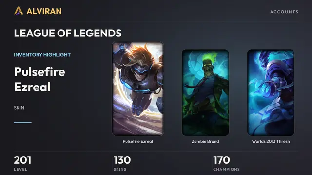 LEAGUE OF LEGENDS · Level 201 · Pulsefire Ezreal, Zombie Brand, Worlds 2013 Thresh