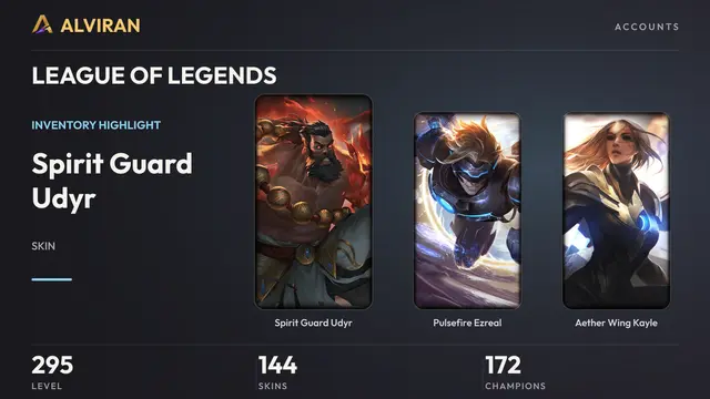 LEAGUE OF LEGENDS · Level 295 · Spirit Guard Udyr, Pulsefire Ezreal, Aether Wing Kayle