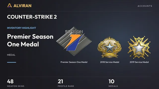 COUNTER-STRIKE 2 · Level 21 · Premier Season One Medal, 2018 Service Medal, 2019 Service Medal