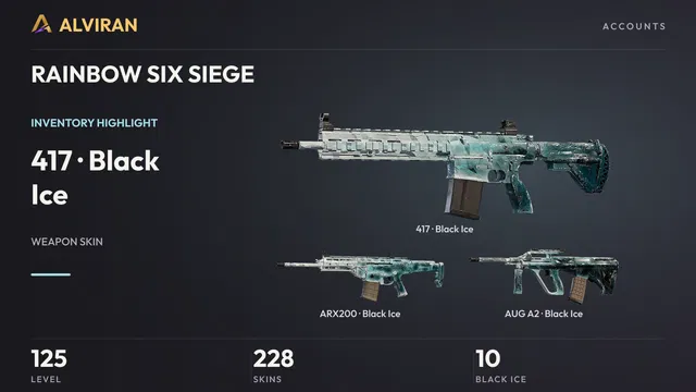 RAINBOW SIX SIEGE · Level 125 · Black Ice · 417, Black Ice · ARX200, Black Ice · AUG A2