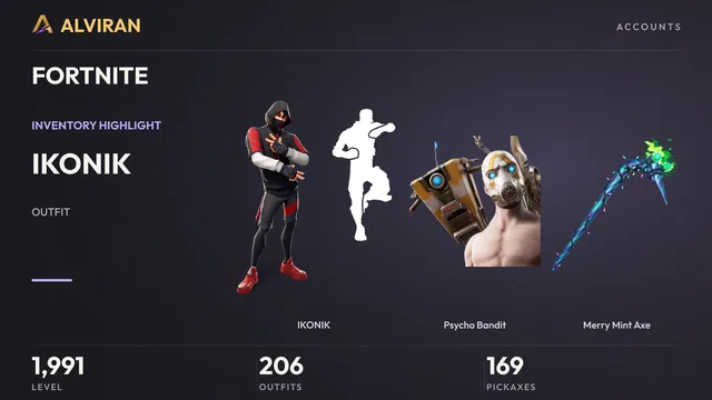 FORTNITE · Level 1991 · IKONIK, Psycho Bandit, Merry Mint Axe