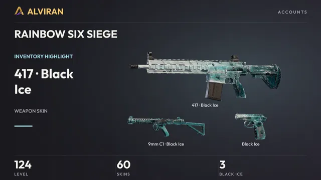 RAINBOW SIX SIEGE · Level 124 · Black Ice · 417, Black Ice · 9mm C1, Black Ice