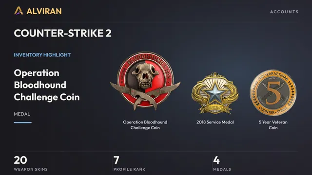 COUNTER-STRIKE 2 · Level 7 · Operation Bloodhound Challenge Coin, 2018 Service Medal, 5 Year Veteran Coin